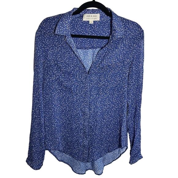 Cloth & Stone Women's Blue Micro Floral Button Up Blouse Size Small Spring - Picture 1 of 7
